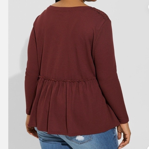 NWT Torrid Knit V-Neck Lace Inset Long Sleeve Babydoll Purple 1X - Picture 2 of 9